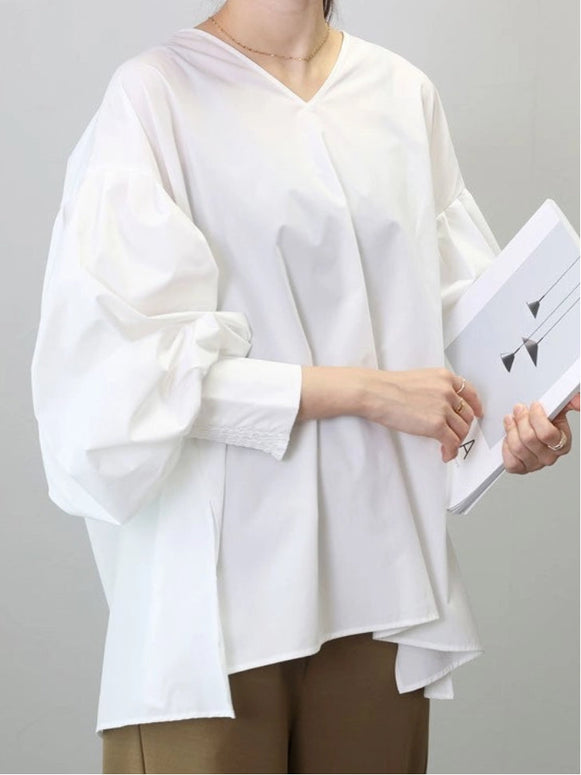Vネック シャツ ブラウス レディース 長袖 ゆったり シンプル 無地 トップス オフィスカジュアル 通勤 体型カバー コーデ 春秋新作 ID1428