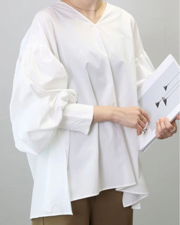 Vネック シャツ ブラウス レディース 長袖 ゆったり シンプル 無地 トップス オフィスカジュアル 通勤 体型カバー コーデ 春秋新作 ID1428