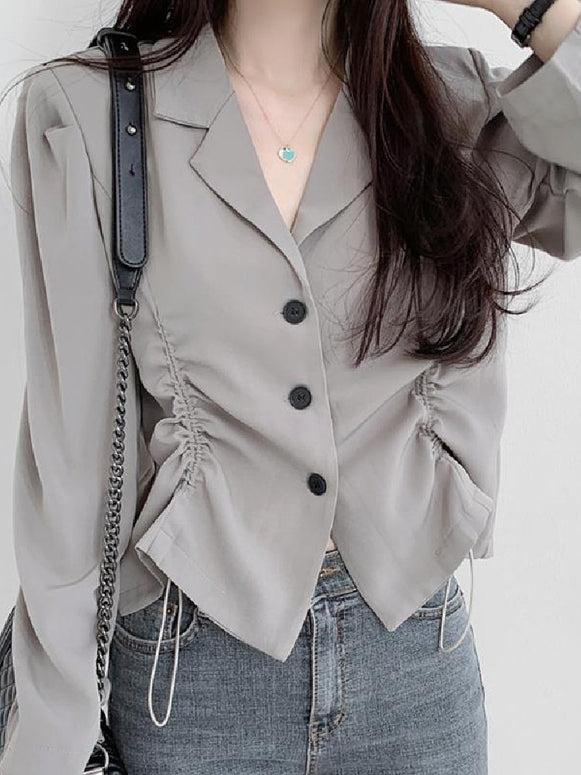 テーラードジャケット レディース 長袖 抽紐付き ウエストマーク シンプル きれいめ 羽織り カジュアル 通勤 オフィスコーデ 韓国風 秋新作 ID1515