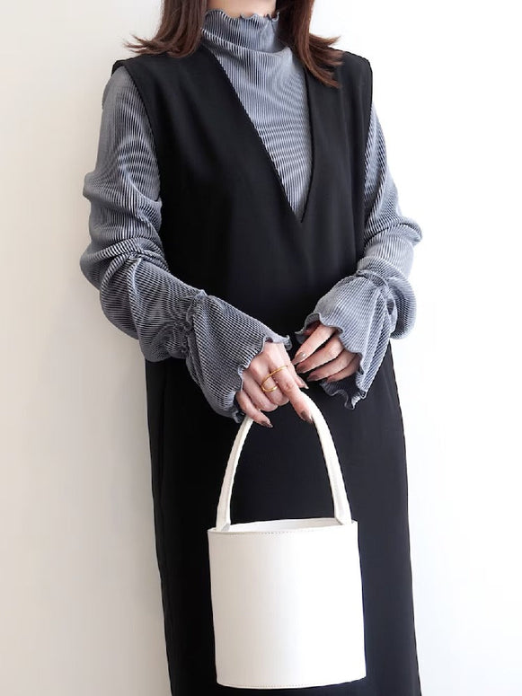 Vネック ロング ノースリーブ マキシワンピース  ID1760