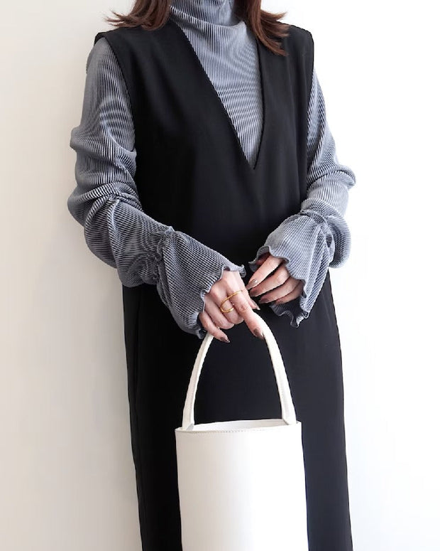 Vネック ロング ノースリーブ マキシワンピース  ID1760