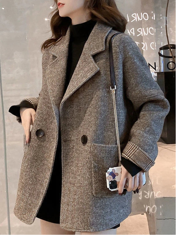 「この価格、今だけ！」ウール コート レディース ジャケット 人字柄 ダブルボタン ゆったり シンプル 通勤 きれいめ 大人カジュアル 秋冬 新作 ID2147