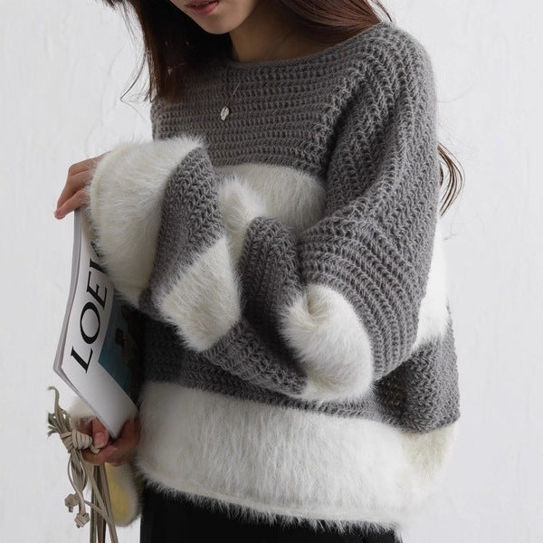 「今年最後の大チャンス」ゆったり ボーダー ニット レディース 秋冬 着回し 体型カバー ふわふわ 長袖 セーター カジュアル 可愛い デイリーコーデ ID2242