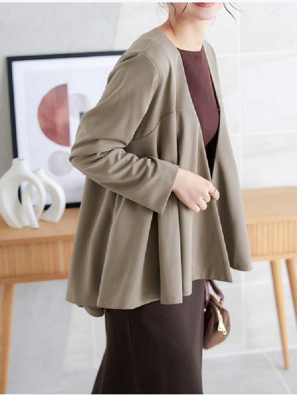 ノーカラー フレア ペプラム スーツ ジャケット レディースファッション ゆったり 楽ちん 結婚式 入学式 卒業式 七五三 40代 50代 60代 ID1675