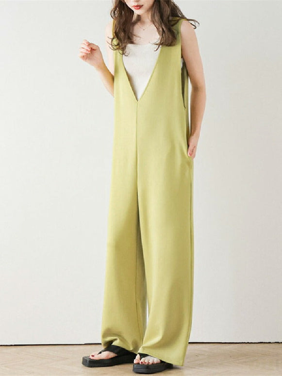 2色展開 前後2way オールインワン レディース ワイドパンツ ゆったり ストレッチ素材 サロペット風 体型カバー UVカット 接触冷感 春夏秋 ID1104