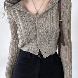ショート丈 ニットカーディガン レディース Vネック 前ボタン 薄手 体型カバー 大人可愛い 秋冬 羽織り トップス 通勤 通学 カジュアル コーデ 韓国風 おしゃれ 長袖 ID2206