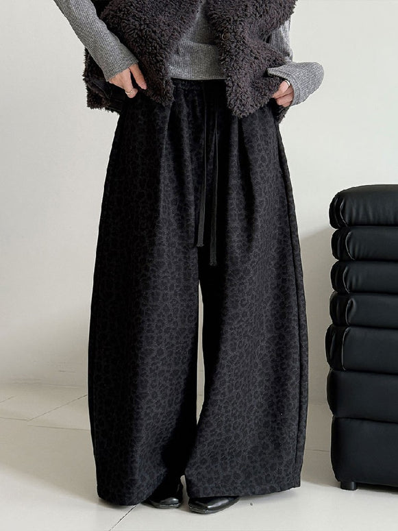 レオパード柄 ワイドパンツ レディース ドローストリング ウエストゴム ゆったり 体型カバー カジュアル ルーズシルエット おしゃれ 秋冬コーデ 楽ちん ボトムス 大人女子 デイリーに使える トレンドパンツ ID2314