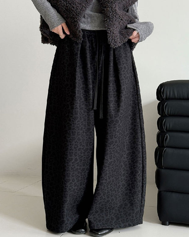 レオパード柄 ワイドパンツ レディース ドローストリング ウエストゴム ゆったり 体型カバー カジュアル ルーズシルエット おしゃれ 秋冬コーデ 楽ちん ボトムス 大人女子 デイリーに使える トレンドパンツ ID2314