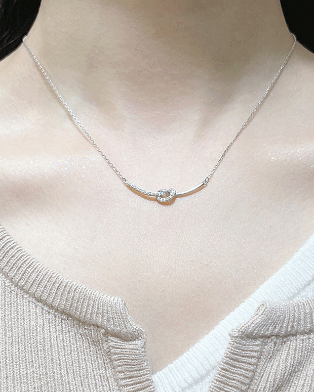 【456】結び目 アークネックレス レディース シンプル 高級感 繊細 ローズゴールド/シルバー ダイヤモンドセッティング