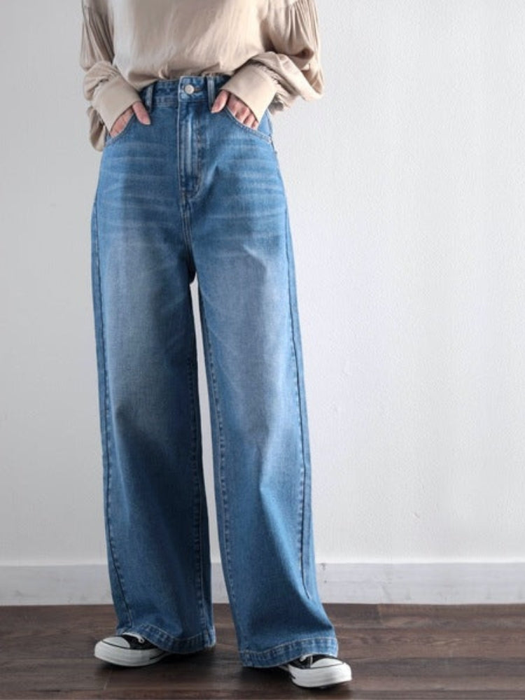 【244】[売れ筋1位獲得！]美シルエット ハイウエストルーズデニムパンツ レディース ストレート ワイドシルエット 着回し力抜群 2025春夏新作 韓国風 カジュアル
