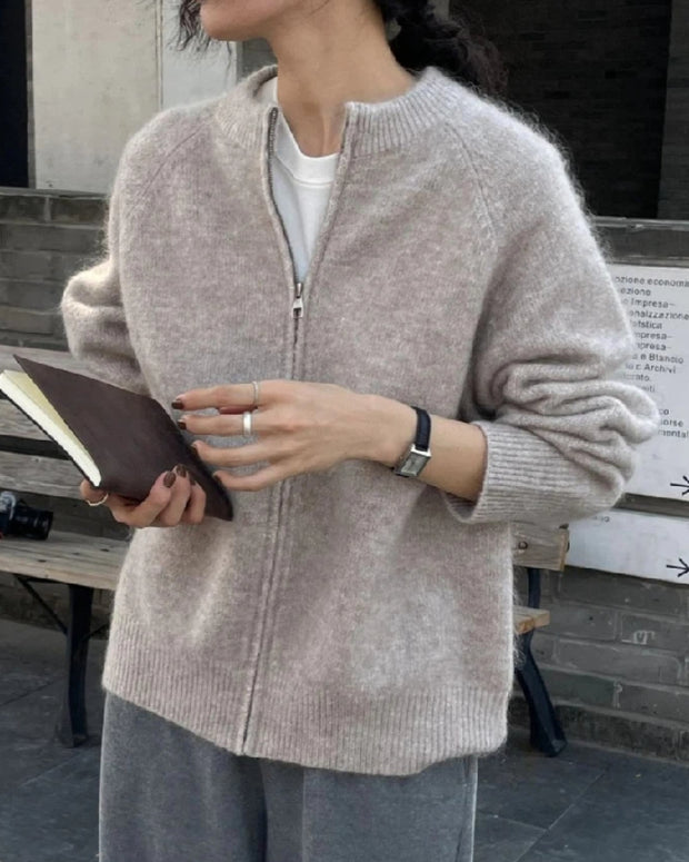 ニットカーディガン ジップアップ レディース シンプル きれいめ ゆったり 大人カジュアル 無地 長袖 アウター 羽織り 体型カバー 通勤 おしゃれ 秋冬新作 ID2234