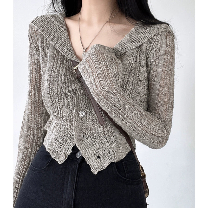 ショート丈 ニットカーディガン レディース Vネック 前ボタン 薄手 体型カバー 大人可愛い 秋冬 羽織り トップス 通勤 通学 カジュアル コーデ 韓国風 おしゃれ 長袖 ID2206