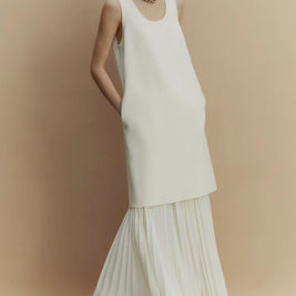 【561】シフォンプリーツロングスカート 夏新作 軽やかロング丈 上品きれいめ オフィス/お出かけ/デート 半身スカート 大人エレガント ホワイト