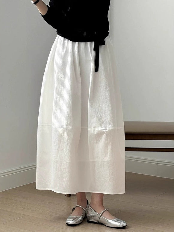 スリム見え ハイウエスト 白 ミディスカート Aライン フレアスカート 休み ストール生地 ロングスカート シルエット抜群 ID993