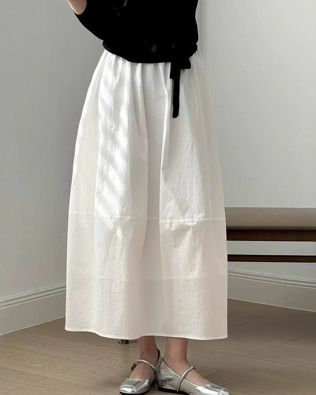 スリム見え ハイウエスト 白 ミディスカート Aライン フレアスカート 休み ストール生地 ロングスカート シルエット抜群 ID993