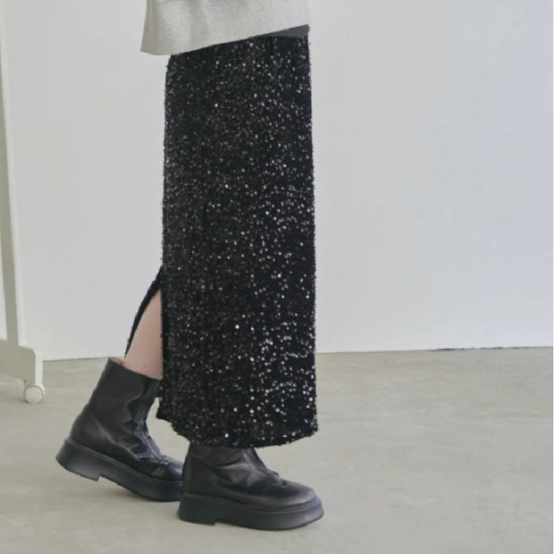 スパンコール スカート レディース ロング丈 タイトスカート バックスリット キラキラ おしゃれ パーティー 大人可愛い エレガント 秋冬 新作 ID2119