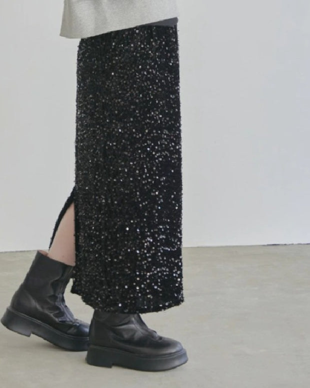 スパンコール スカート レディース ロング丈 タイトスカート バックスリット キラキラ おしゃれ パーティー 大人可愛い エレガント 秋冬 新作 ID2119