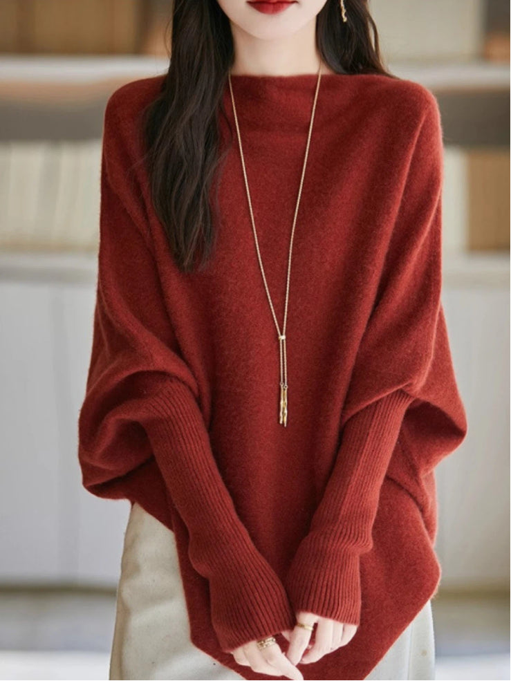 ニットセーター レディース ゆったり シンプル 無地 長袖 前後差デザイン 体型カバー 大人 きれいめ カジュアル 暖かい 秋冬 新作 ID2162