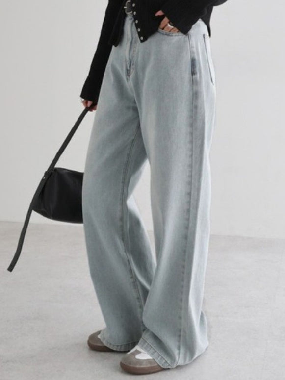 3色展開 ワイドデニムパンツ レディース ハイウエスト ストレート ゆったり 体型カバー カジュアル ジーンズ ボトムス 秋冬 新作 ID2086