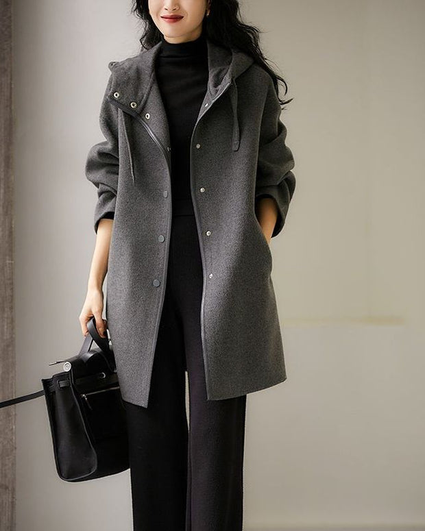 「最終在庫セール」フード付き ウールコート レディース ロングコート シンプル 上品 通勤 カジュアル 秋冬 新作 ゆったり 大人可愛い ID2095