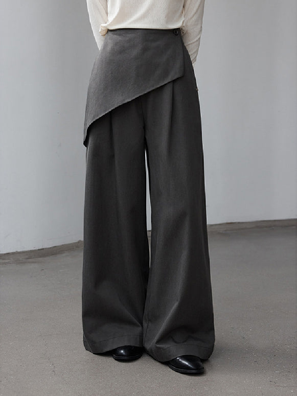 アシンメトリー デザイン ワイドパンツ レディース ゆったり きれいめ 大人カジュアル 体型カバー 秋冬 ボトムス ID2295