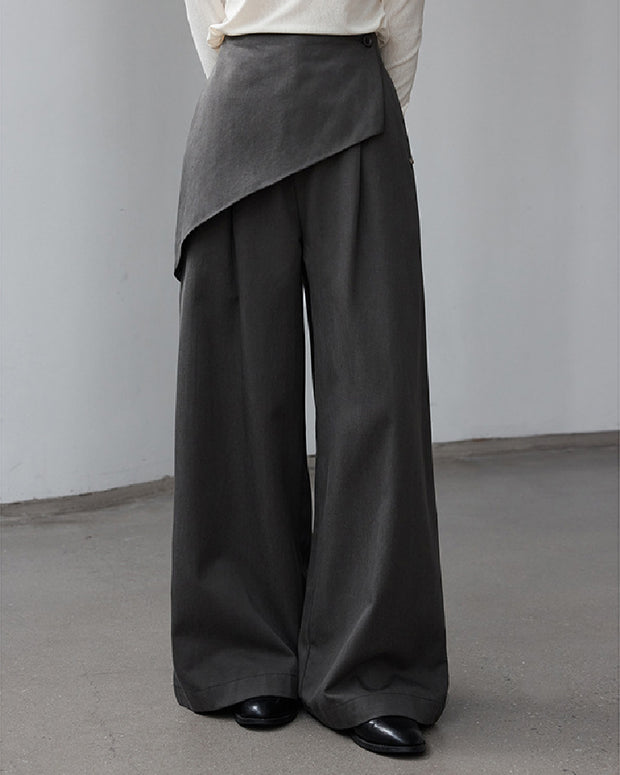アシンメトリー デザイン ワイドパンツ レディース ゆったり きれいめ 大人カジュアル 体型カバー 秋冬 ボトムス ID2295