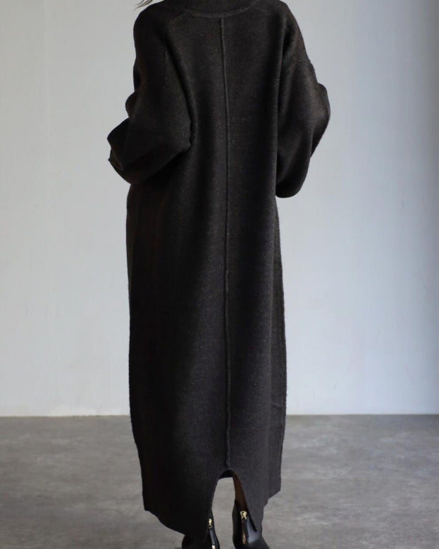 「今だけこの価格」ゆったり Vネック ロング ニットワンピース レディース 体型カバー シンプル 大人可愛い 秋冬 長袖 ロング丈 ワンピース おしゃれ 通勤 きれいめ ID2247