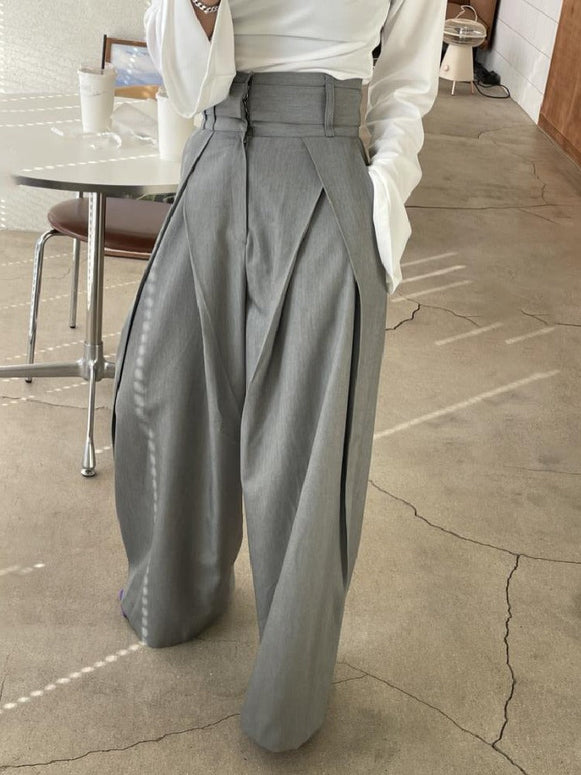 ワイドパンツ レディース ハイウエスト 韓国風 スタイリッシュ 美脚効果 ウエストタック入り ゆったり シンプル 通勤 カジュアル おしゃれ 定番 春秋パンツ ID1299