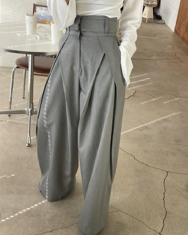 ワイドパンツ レディース ハイウエスト 韓国風 スタイリッシュ 美脚効果 ウエストタック入り ゆったり シンプル 通勤 カジュアル おしゃれ 定番 春秋パンツ ID1299