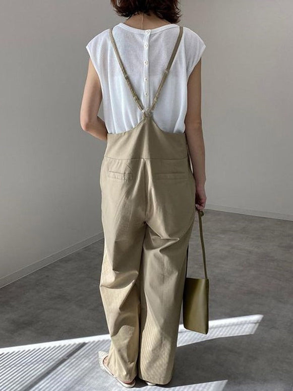 無地 サロペット レディース ゆったり ワイドパンツ オールインワン 大人カジュアル 楽ちん 着回し 春夏秋 体型カバー ナチュラル系 ID1100