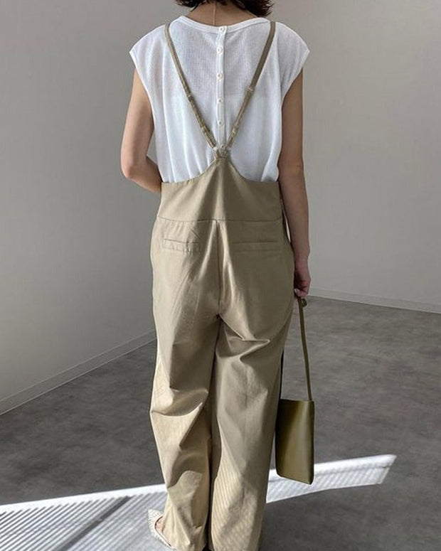 無地 サロペット レディース ゆったり ワイドパンツ オールインワン 大人カジュアル 楽ちん 着回し 春夏秋 体型カバー ナチュラル系 ID1100