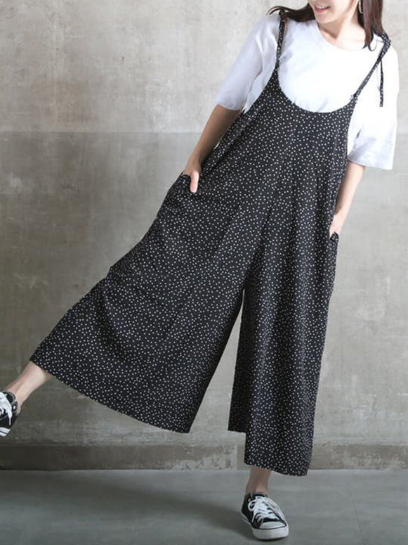 【633】「この夏絶対使える」ドット柄 ワイドパンツ オールインワン レディース サロペット 九分丈 ゆったり ワンピース風 カジュアル 夏 新作