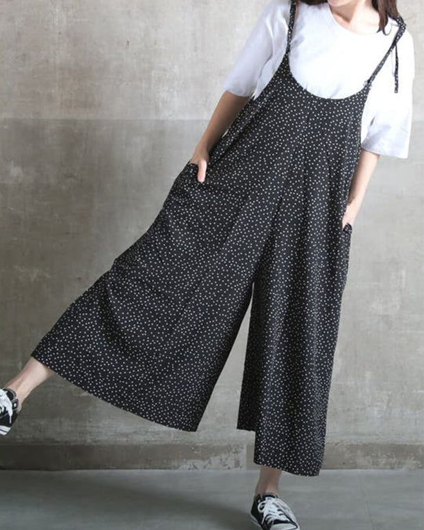 【633】「この夏絶対使える」ドット柄 ワイドパンツ オールインワン レディース サロペット 九分丈 ゆったり ワンピース風 カジュアル 夏 新作