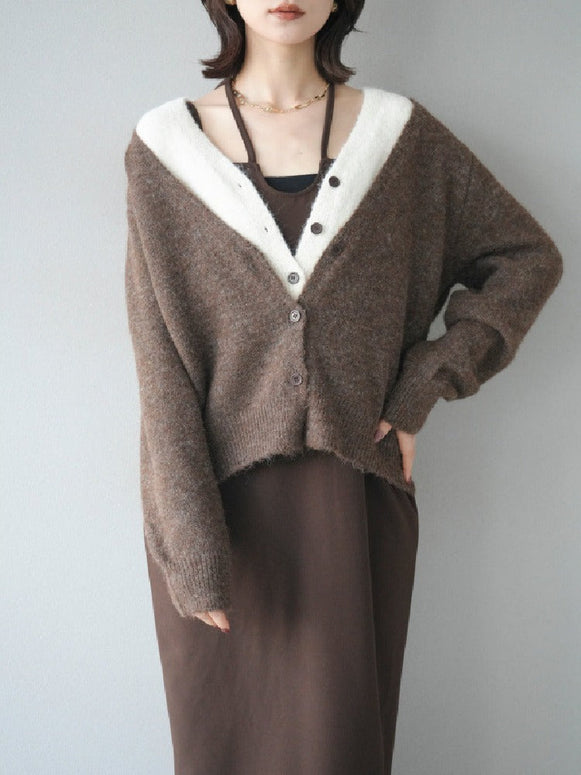 2点セット Vネック ニットカーディガン ＋ ティアードチュールスカート レディース セットアップ 上品 フェミニン きれいめ 体型カバー 秋冬 新作 ID2017