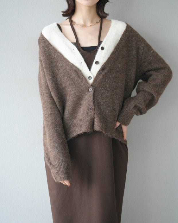 2点セット Vネック ニットカーディガン ＋ ティアードチュールスカート レディース セットアップ 上品 フェミニン きれいめ 体型カバー 秋冬 新作 ID2017