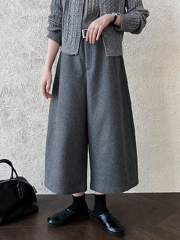 ウール タッチ ワイドパンツ レディース 九分丈 体型カバー きれいめ 上品 レイヤード風 ボトムス 秋冬 新作 ID2303
