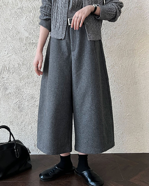 ウール タッチ ワイドパンツ レディース 九分丈 体型カバー きれいめ 上品 レイヤード風 ボトムス 秋冬 新作 ID2303