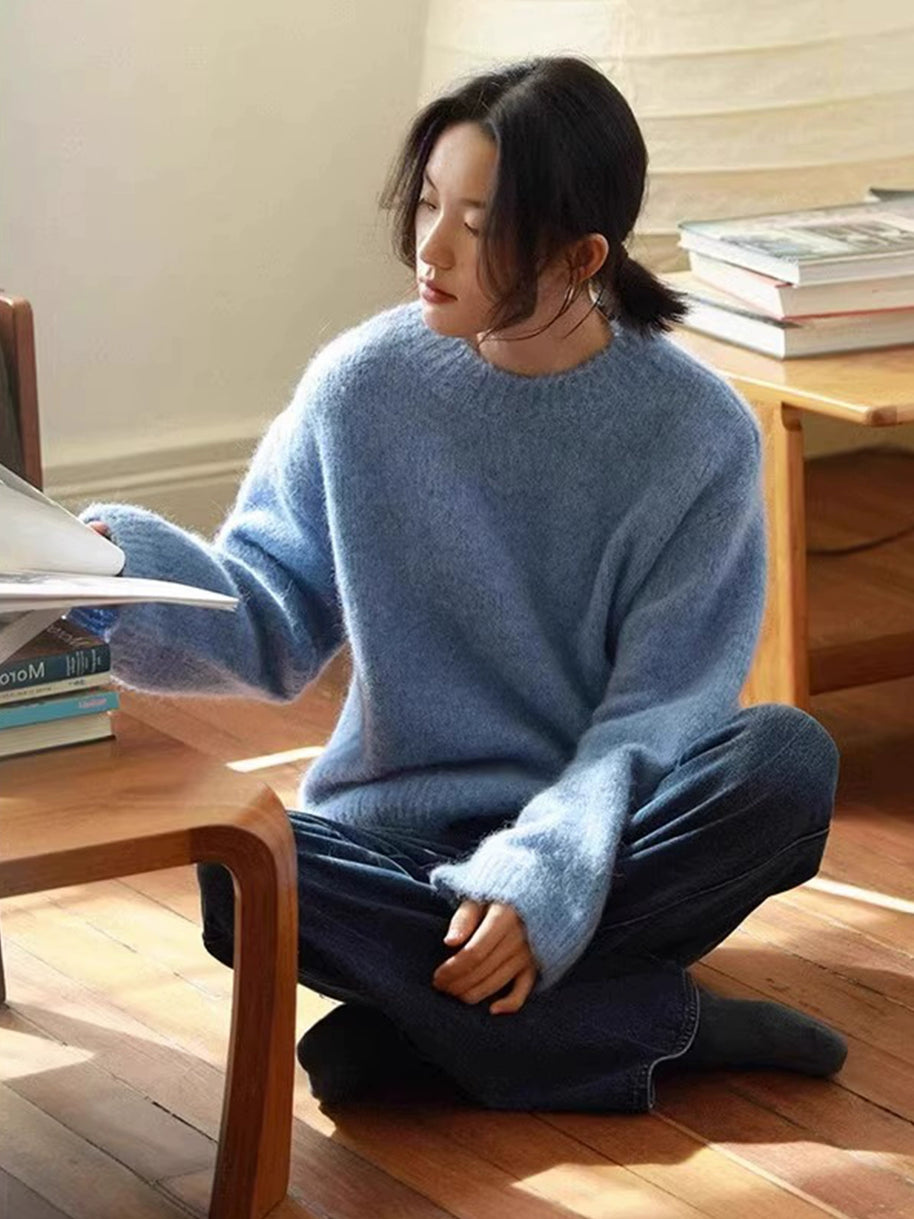 ふわふわ ニット レディース クルーネック 長袖 ゆったり 柔らかい 暖かい シンプル カジュアル 大人可愛い 秋冬 新作 ID2108