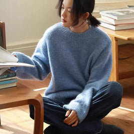 ふわふわ ニット レディース クルーネック 長袖 ゆったり 柔らかい 暖かい シンプル カジュアル 大人可愛い 秋冬 新作 ID2108