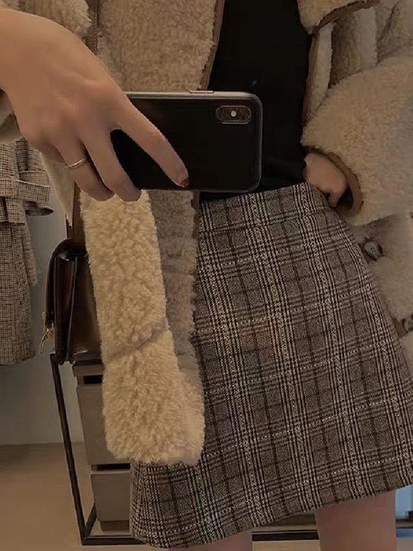 チェック柄 タイトスカート レディース ミニスカート ハイウエスト 秋冬 毛呢 スカート 体型カバー 大人可愛い 通勤 オフィス カジュアル おしゃれ 定番 ID1706