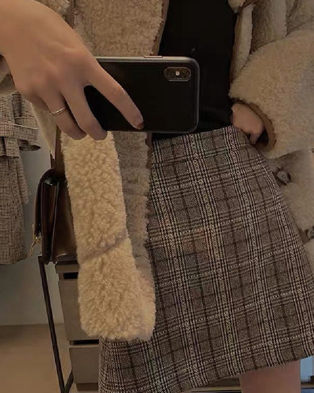 チェック柄 タイトスカート レディース ミニスカート ハイウエスト 秋冬 毛呢 スカート 体型カバー 大人可愛い 通勤 オフィス カジュアル おしゃれ 定番 ID1706