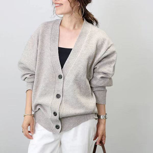 プルオーバー Vネック 羽織り ドルマン ミドルゲージ ゆったり コクーン 体型カバー ドルマン ニット カーディガン ID1531