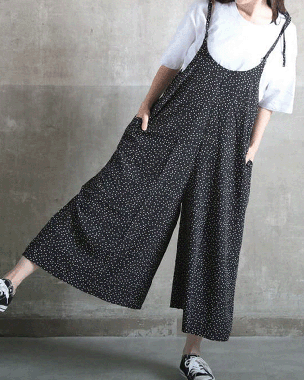 【633】「この夏絶対使える」ドット柄 ワイドパンツ オールインワン レディース サロペット 九分丈 ゆったり ワンピース風 カジュアル 夏 新作