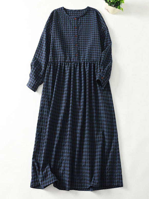 チェック柄 ワンピース レディース 長袖 ロング丈 ゆったり シンプル ナチュラル 体型カバー カジュアル 秋 ワンピ ロングワンピース 大人可愛い 日常着 ID1813