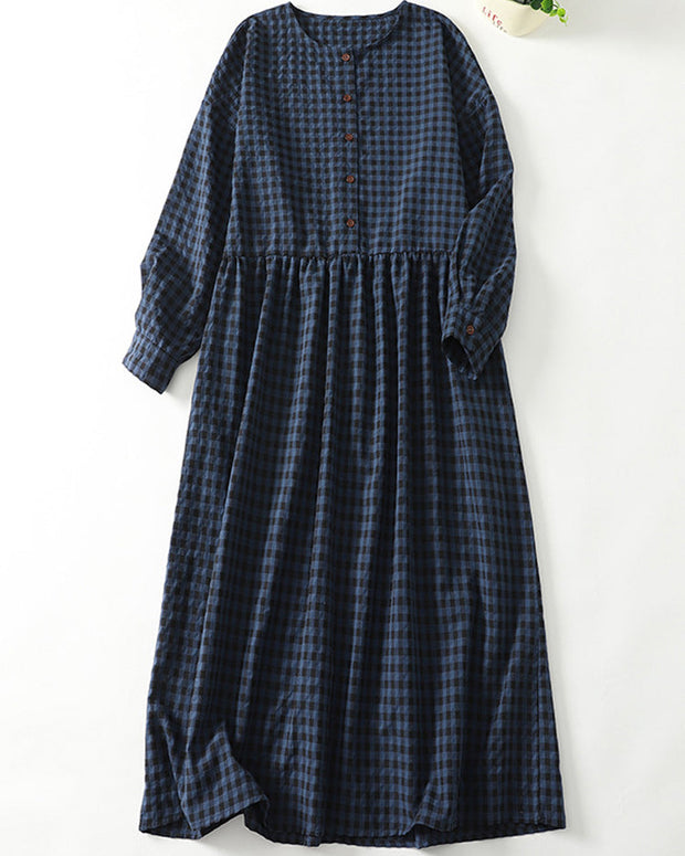 チェック柄 ワンピース レディース 長袖 ロング丈 ゆったり シンプル ナチュラル 体型カバー カジュアル 秋 ワンピ ロングワンピース 大人可愛い 日常着 ID1813