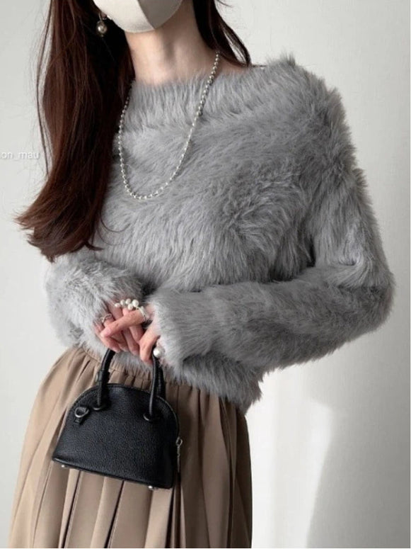 フェイクファー ニット レディース 長袖 ふわふわ 柔らか 暖かい シンプル おしゃれ きれいめ 大人可愛い トップス 秋冬 新作 ID1910