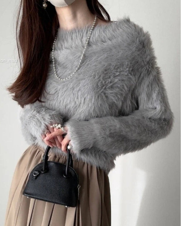 フェイクファー ニット レディース 長袖 ふわふわ 柔らか 暖かい シンプル おしゃれ きれいめ 大人可愛い トップス 秋冬 新作 ID1910