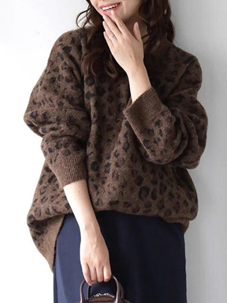 「年末前の大感謝祭」レオパード柄 ニット レディース ゆったり シンプル 大人可愛い カジュアル 暖かい 着回し ニットトップス 秋冬新作 ID2241