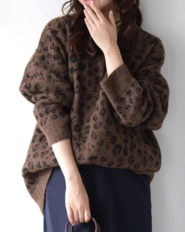 「年末前の大感謝祭」レオパード柄 ニット レディース ゆったり シンプル 大人可愛い カジュアル 暖かい 着回し ニットトップス 秋冬新作 ID2241