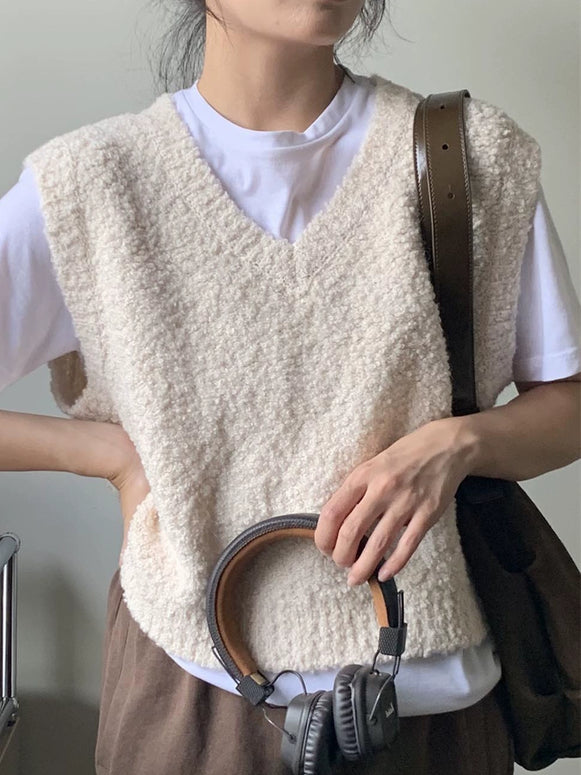 「年末前の大感謝祭」ボア ベスト レディース Vネック ノースリーブ ゆったり シンプル おしゃれ ふわふわ 柔らかい 軽量 カジュアル 秋冬 新作 ID2151